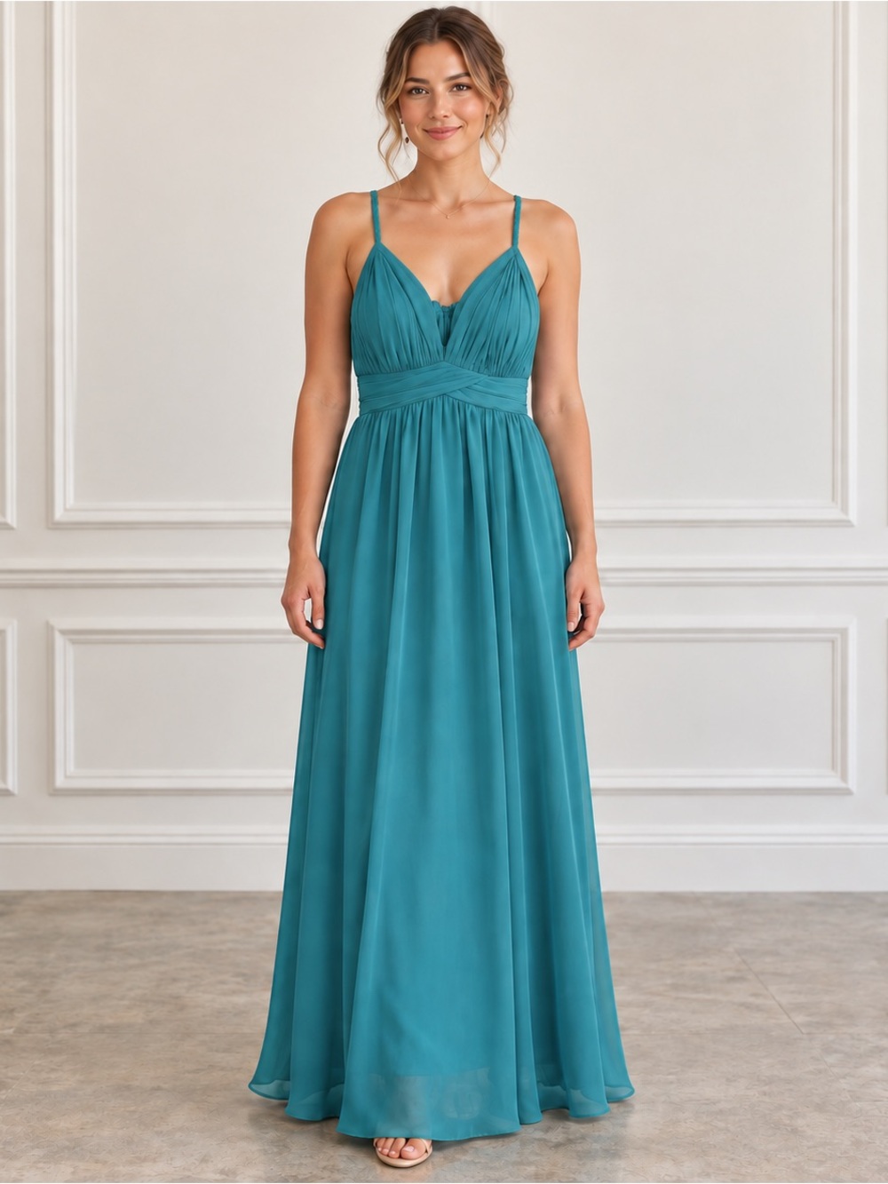 Azazie Avelina Jade V Neck Keyhole Chiffon Bridesmaid Maxi Dress C